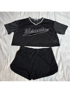 Women's FB Sister Black & White Toronto Crop Top & Shorts Set M